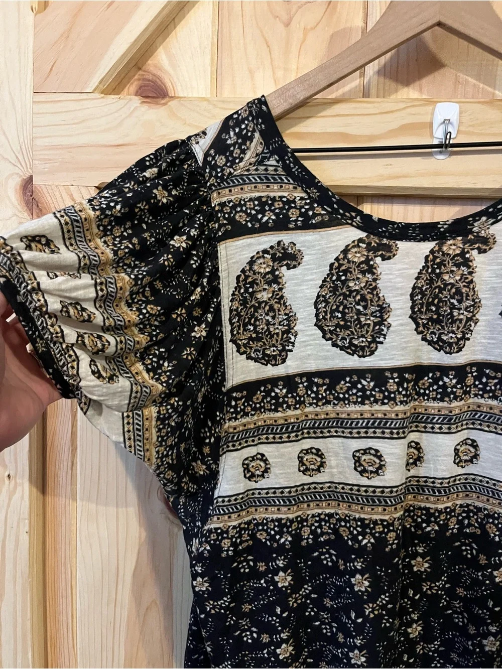 Free People Boho Paisley Print Puff Sleeve Tunic Blouse